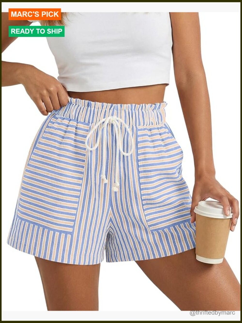 Cotton Striped Lounge Shorts Elastic Waist Loose Fit Front Pockets